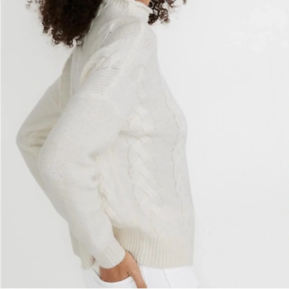 Madewell Cozy Ivory Cream Cable Knit Mockneck Sweater Size Small - Picture 4 of 9